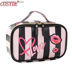 Sacs de cosmétique Fashion Striped Femmes Cosmetic Bag Pu Leather Travel Makeup Sac Organisateur 2020 Love Beauty Suitcases For Cosmetics Case Femme L49