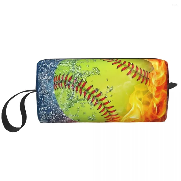 Bolsas cosméticas Caso de maquillaje portátil de softball de hielo Fire para campamento de viajes fuera de la actividad de la joyería del aseo