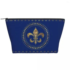 Cosmetische tassen Fleur-de-Lyss Gold en Royal Blue Toilety Bag Fleur de Lis Lily Flower Makeup Organizer Ladies Storage Dopp Kit Case