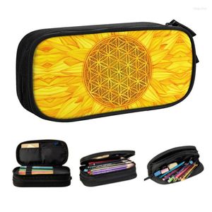 Sacs À Cosmétiques Fleur De Vie Tournesol Coréen Trousse À Crayons Fille Grande Capacité Mandala Floral Géométrie Sacrée Pochette Étudiants Papeterie