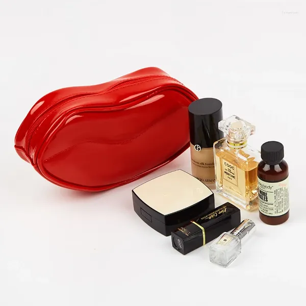 Bolsas de cosméticos para mujer, lápices labiales, charol, herramientas de belleza, estuches, almacenamiento en forma de labios rojos, artículos de tocador, maquillaje, viaje, portátil