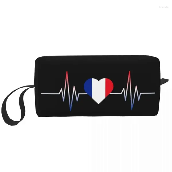 Bolsas de cosméticos Francia Heartbeat Bolsa de bandera francesa Mujeres Lindo Estuche de maquillaje de gran capacidad Almacenamiento de belleza Artículos de tocador