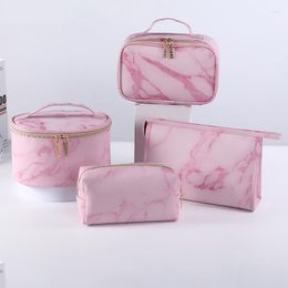 Bolsas cosméticas Fudeam Pink PU Patrón de mármol Bag MultiFunción Multifunción Los artículos de tocador Organizar el bolso de almacenamiento Caso de maquillaje impermeable femenino