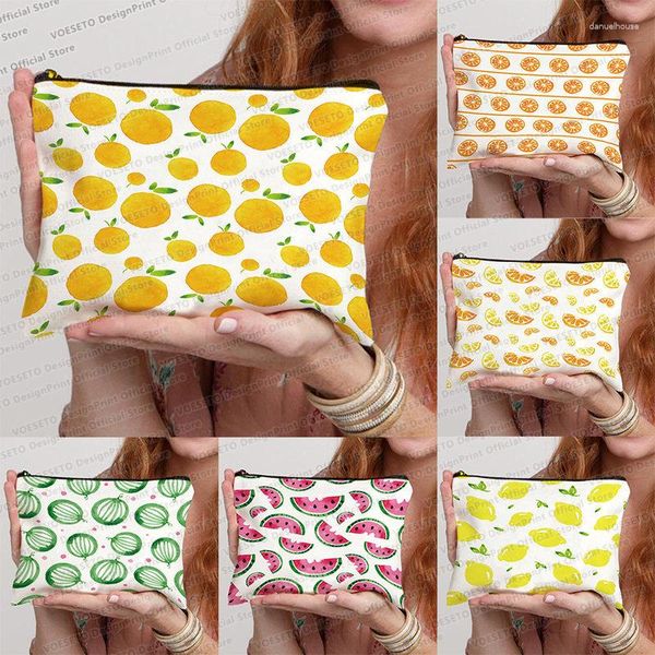 Bolsas de cosméticos con estampado completo estilo naranja limón, bolsa de organización de viaje para mujer, neceser de maquillaje, neceser para jugar, artículo 2023