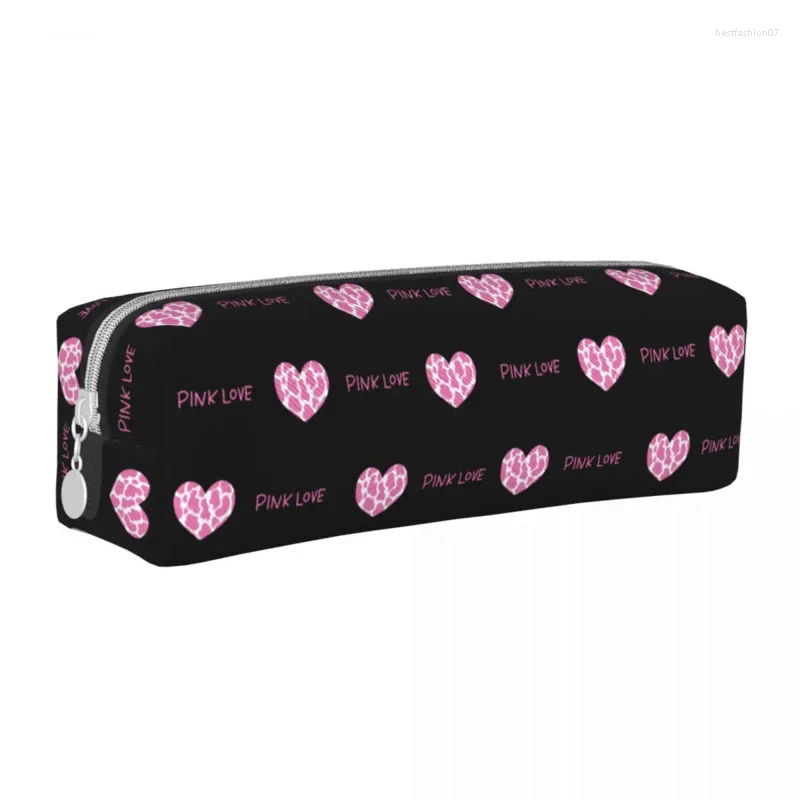 Cosmetic Bags Fun Cute Heart Pink Love Pencil Case Black Pencilcases Pen For Student Big Capacity Office Zipper Stationery