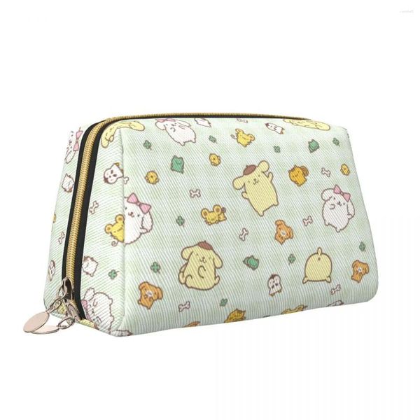 Sacs à cosmétiques en cuir avec Pompompurin amusant, sac de maquillage tendance, accessoires de grande capacité, fermeture éclair, produits de toilette de beauté