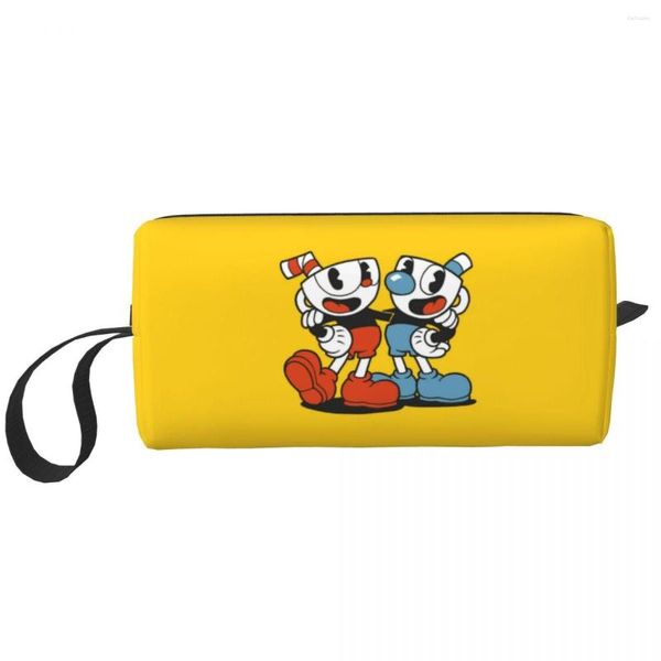 Bolsas de cosméticos juego de dibujos animados Cuphead Mugman bolsa de viaje mujeres neceser organizador de maquillaje señoras almacenamiento de belleza Dopp Kit caja