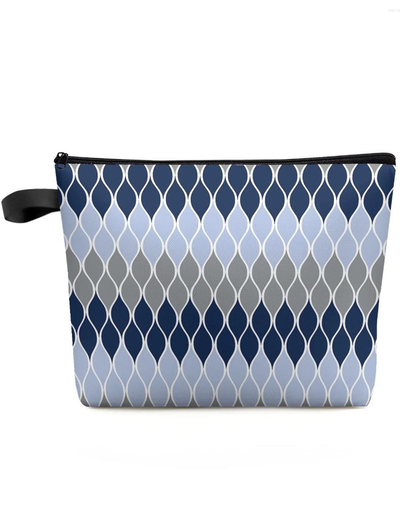 Kosmetische Taschen Geometrisch blau grau mittelalterliche Make -up -Beutel -Beutel Travel Essentials Liebenerinnen Toiletten Organizer Lagerstift Bleistift Hülle