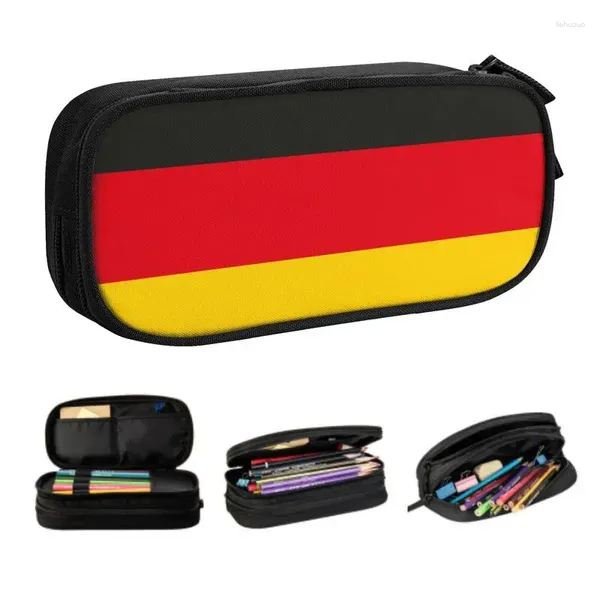 Sacs de cosmétique Étui au crayon de drapeau allemand pour filles garçons de grande capacité allemand Patriotique Sac Boîte de sacs