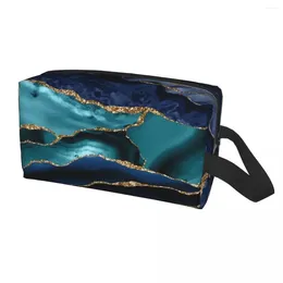 Bolsas cosméticas Mármol glamoroso de marco azul - Bohemian Travel Bag Texture Magno geométrico Organizador de tocador Beauty Storage Dopp Kit