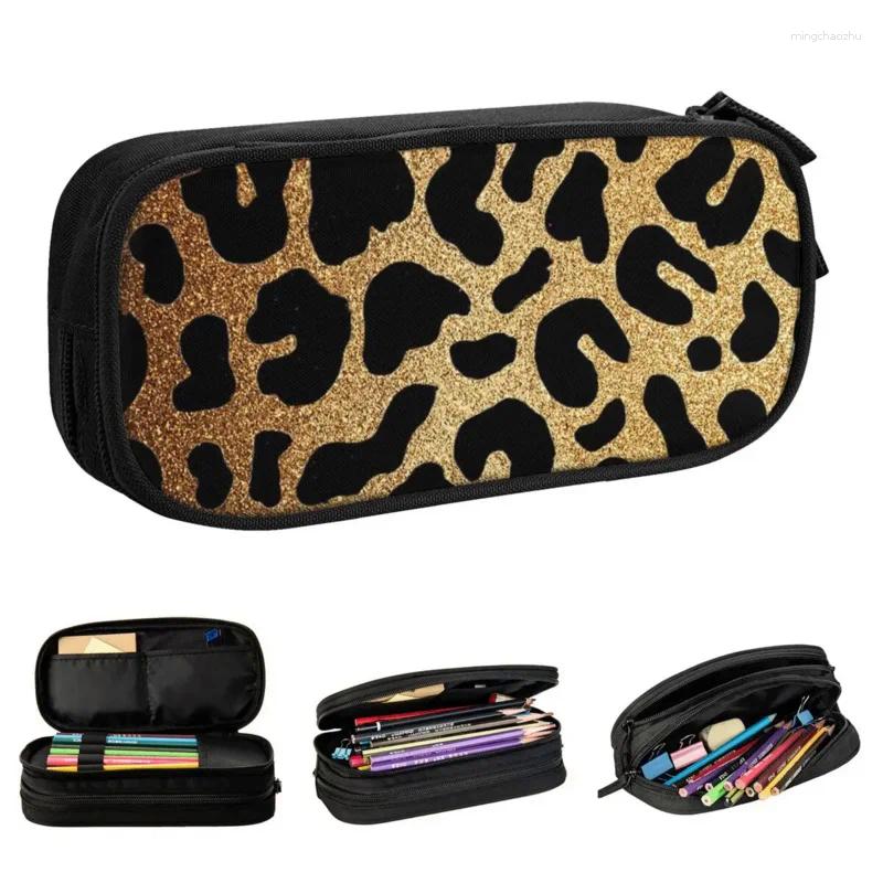 Cosmetic Bags Glitter Leopard Pencil Cases Fun Tiger King Pen Box Bag Girl Boy Big Capacity Students School Zipper Pencilcases