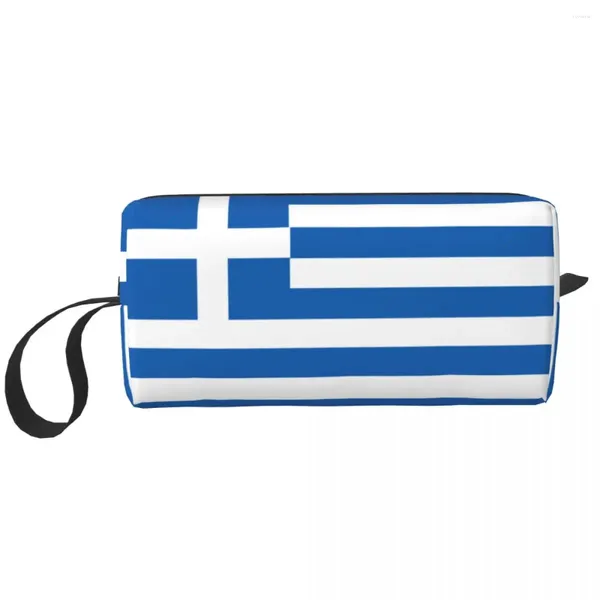 Bolsas de cosméticos Bandera Nacional Griega Grecia Maquillaje Bolsa de Gran Capacidad Moda Impermeable Organizador Caso