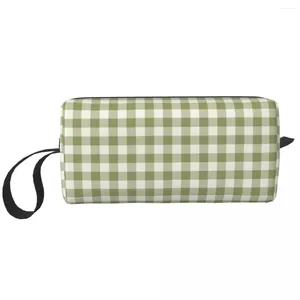 Sacs à cosmétiques, sac de maquillage esthétique à motif vichy vert et blanc, grand pour hommes et femmes, accessoires de toilette