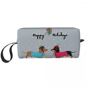 Cosmetische tassen Happy Holidays Christmas Teckshund Sweethearts Travel Bag For Dog Animal Makeup Toiletry Organizer Lady Storage Dopp