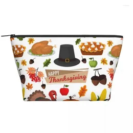 Sacs de cosmétiques Joyeux Thanksgiving Foods Trapézoidal Portable Makeup Daily Rangement Bag Bag pour Travel Toitrage Bijoux