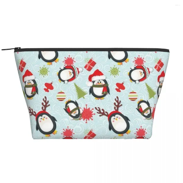 Bolsas cosméticas Penguins navideños Trapezoidales Magno portátil portátil Caja de bolsas de almacenamiento diarias para joyería de aseo de viaje