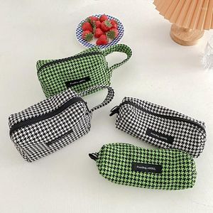 Cosmetische tassen Houndstooth Plaid Bag Organizer Women Small Pouch Pols Make -up Portable Travel Toiletrie Koreaanse schoonheidsbehuizing