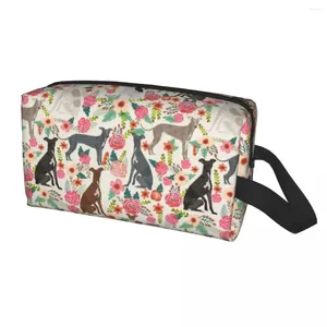 Cosmetische tassen Italiaanse Greyhound Dog Floral Bag Women Big Capaciteit Sighthound Whippet Makeup Case Beauty Storage toilethal