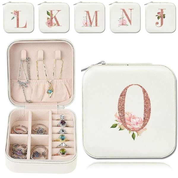 Sacs à cosmétiques présentoir de bijoux, étui de voyage, boîtes de rangement de colliers, PU Rose or lettre 2023 porte-boucles d'oreilles, boîte-cadeau organisateur