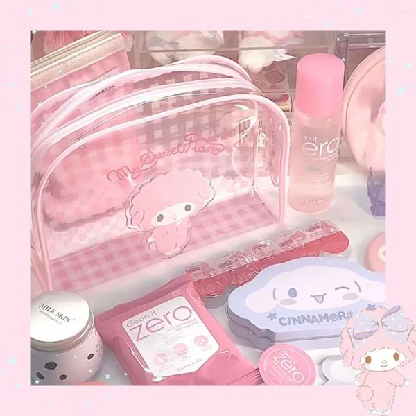 Bolsas de cosméticos Kawaii Piano Melody bolsa de maquillaje dibujos animados lindo Kulomi PVC impermeable gran capacidad almacenamiento artículos de tocador para mujer