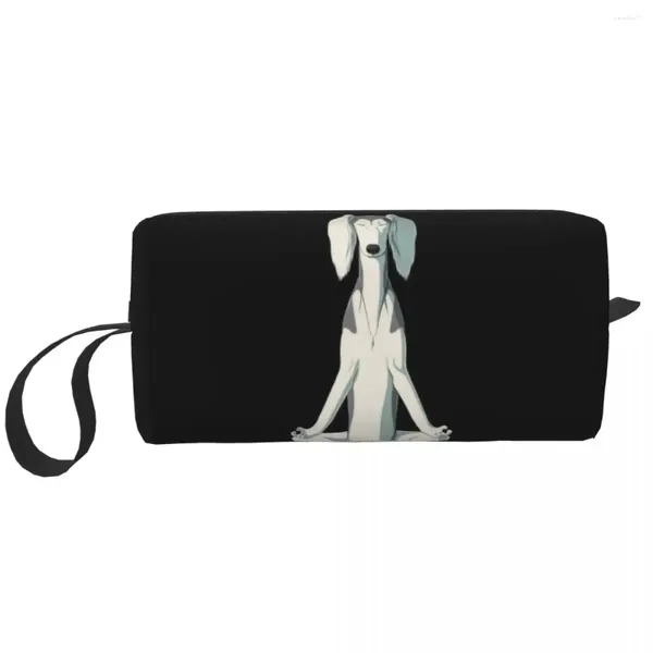 Bolsas de cosméticos Kawaii Saluki perro meditar viaje neceser mujeres galgo mascota maquillaje belleza almacenamiento Dopp Kit