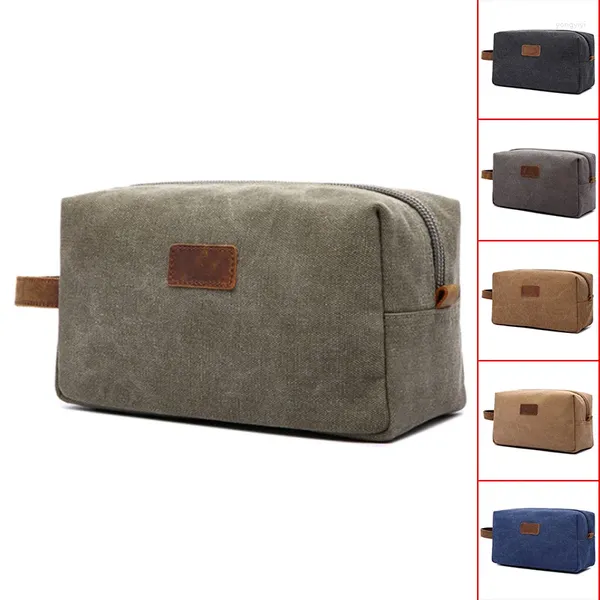 Sacs à cosmétiques Kf-Men's Makeup Bag Hommes Voyage Toilette Toile Cuir Organisateur