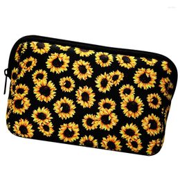 Sacs à cosmétiques Kf-Sunflower Sac de maquillage floral imperméable à l'eau en néoprène souple Pochette de rangement à fermeture éclair Impression Trousse de toilette