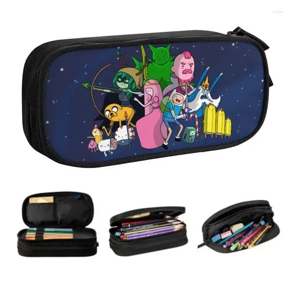 Sacs à cosmétiques, étuis à crayons de dessin animé coréen pour filles et garçons, personnalisé Finn Jake, grande boîte de rangement pour stylos, sac d'accessoires scolaires