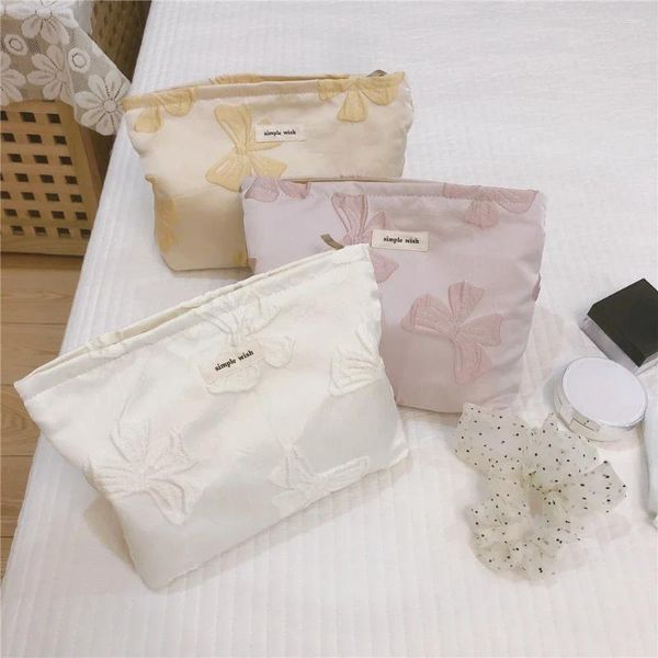 Sacs à cosmétiques coréen Kawaii, grand sac pour femmes, étui de beauté mignon, pochette de rangement de maquillage à fermeture éclair, pochette en coton, rangement de voyage