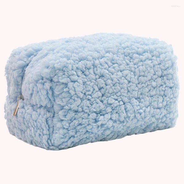 Sacs de cosmétique Lamb Sacs en peluche Grand sac de toilette de voyage avec fermeture à glissière Brosses de rangement Capacité Couleur solide pour les filles