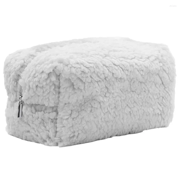 Borse per cosmetici Borsa portatile in peluche di lana d'agnello con cerniera Trucco caldo invernale Tinta unita per accessori da toeletta per donne e ragazze