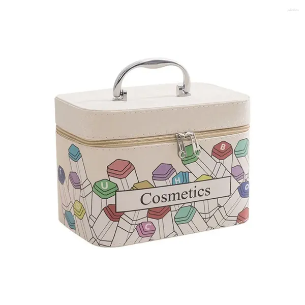 Bolsas cosméticas Bolsa de maquillaje de gran capacidad con espejo Manejo de caja de almacenamiento de cosméticos de ahorro de espacio multifuncional portátil