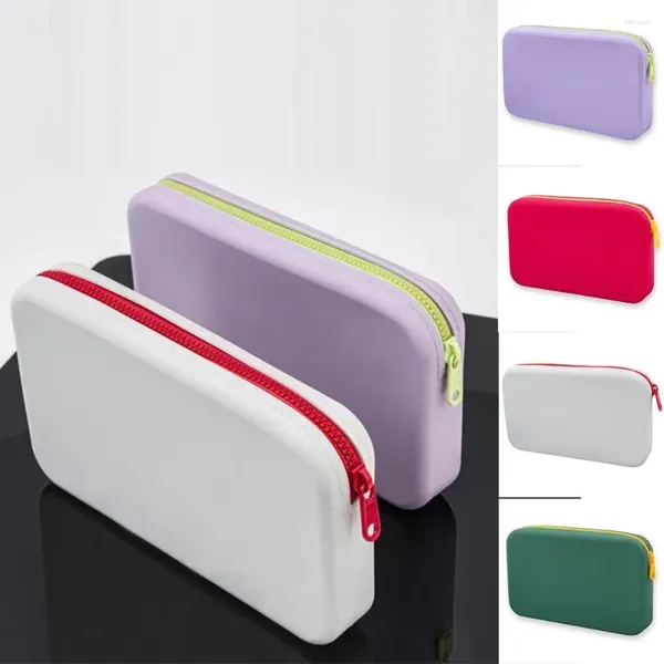 Bolsas de cosméticos de gran capacidad para hombre, bolsa de almacenamiento de silicona, resistente al agua, Color sólido, colores contrastantes, monedero, artículo pequeño