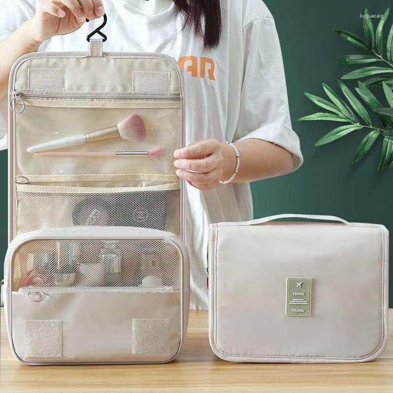 Bolsas de cosméticos de grande capacidade Zipper garotas que penduram casos de maquiagem de maquiagem de viagem banheira de beleza de nylon à prova d'água