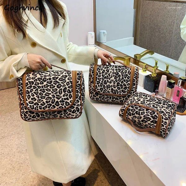 Bolsas de cosméticos de gran capacidad para mujer, bolsa de almacenamiento de artículos de tocador de viaje portátil, leopardo Vintage, estuches de maquillaje Ins Ulzzang