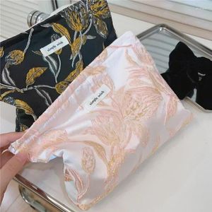 Sacs à cosmétiques grande capacité, organisateur de produits de toilette, fil d'or, pochette Jacquard florale, pochette de maquillage pour femmes