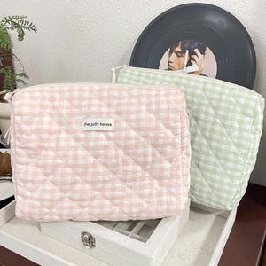 Bolsas de cosméticos de gran capacidad para mujer, bolsa de viaje informal para mujer, estuche de maquillaje, bolso de mano, bolsos simples a cuadros para mujer