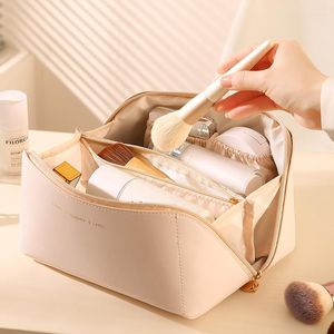 Bolsas de cosméticos para mujer, bolsa grande de viaje para maquillaje, de cuero PU, kit de organizador de artículos de tocador, caja de almacenamiento de joyería portátil multifunción