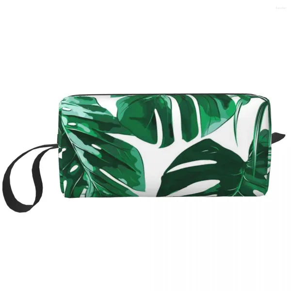 Bolsas cosméticas hojas verdes con un estuche de maquillaje portátil blanco para campamento de viajes fuera de la actividad de la joyería del aseo