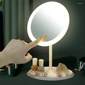 Sacs à cosmétiques miroir de maquillage à LED avec lampe lumineuse, rangement de bureau rotatif à gradation réglable, vanité USB N69