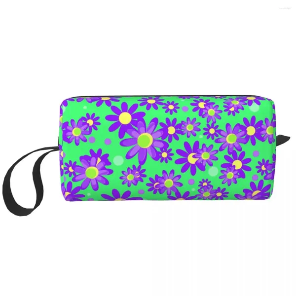 Bolsas de cosméticos Flor de crisantemo verde claro Bolsa de maquillaje grande Bolsa con cremallera Neceser portátil de viaje para unisex