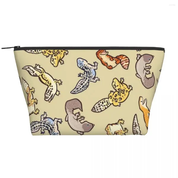 Sacs à cosmétiques lézards Gecko trapézoïdal, sac de rangement Portable pour maquillage quotidien, étui pour voyage, bijoux de toilette