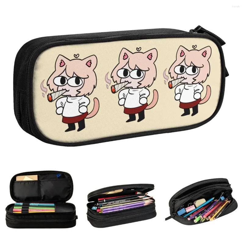 Cosmetic Bags Lovely Neco Arc Funny Neko Memes Pencil Cases Pencilcases Pen Holder For Student Large Storage Bag Office Zipper Accessories