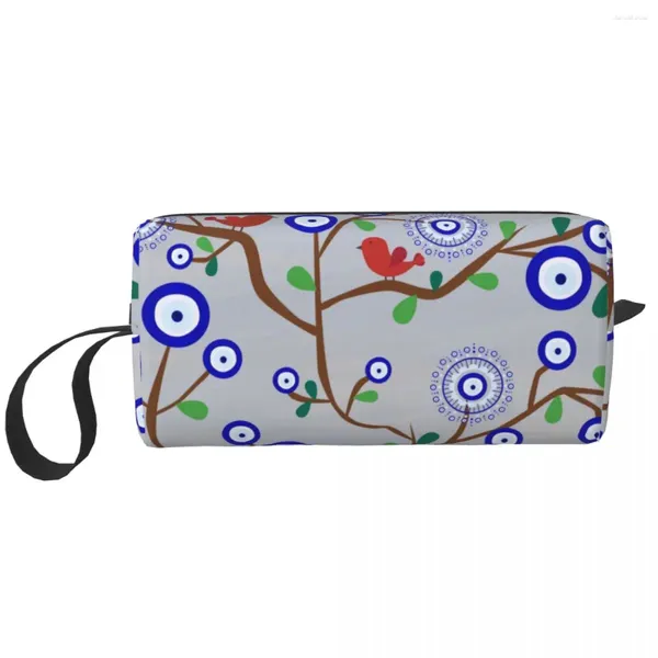 Sacs à cosmétiques porte-bonheur mauvais œil, sac d'arbre à oiseaux, maquillage pour femmes, amulette grecque Nazar voyage, pochette de rangement de toilette étanche