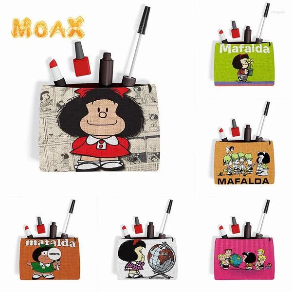 Sacs de cosmétique Mafalda Carton Crayon Crayon Crayon Femme Femme Pouche de maquillage Tendy Girl Mini Purse Purse Rangement de rangement Organisateur de toilette