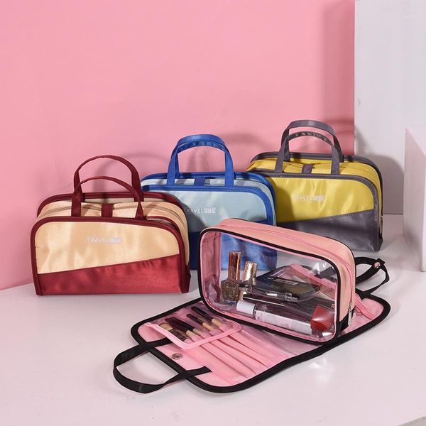 Sacs à cosmétiques trousse de maquillage 2 en 1 pochette de maquillage transparente étui de beauté vanité pour femmes organisateur de voyage main