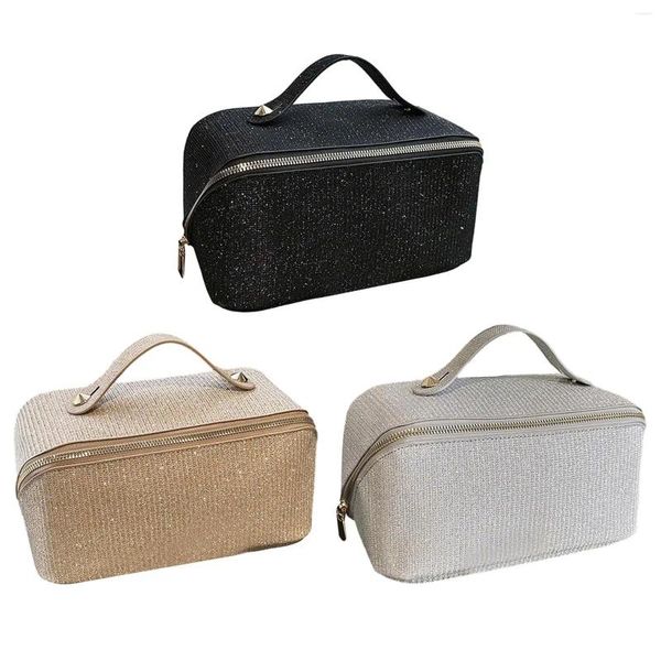 Bolsas de cosméticos Estuche organizador de maquillaje con divisor y asa Artículos esenciales de viaje Bolsa con cremallera para gimnasio Viaje de negocios Cosméticos de viaje