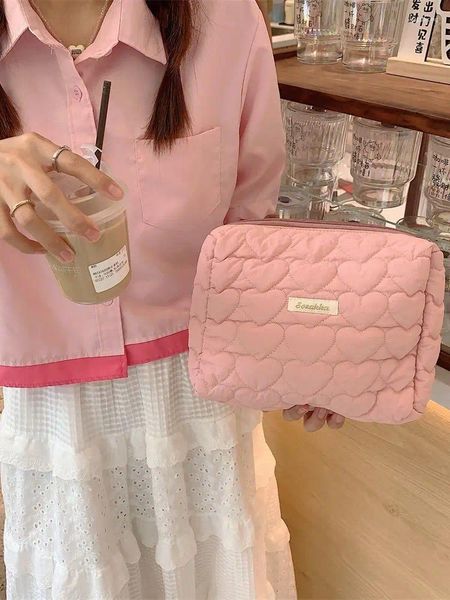 Bolsas de cosméticos bolsa de maquillaje portátil de gran capacidad almacenamiento llevar en lavado lindo dulce embrague Simple artículos de tocador japonés coreano