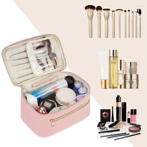 Sacs à cosmétiques, trousse de maquillage, organisateur de maquillage de voyage, étui à pinceaux pour femmes en cuir écologique végétalien Durable