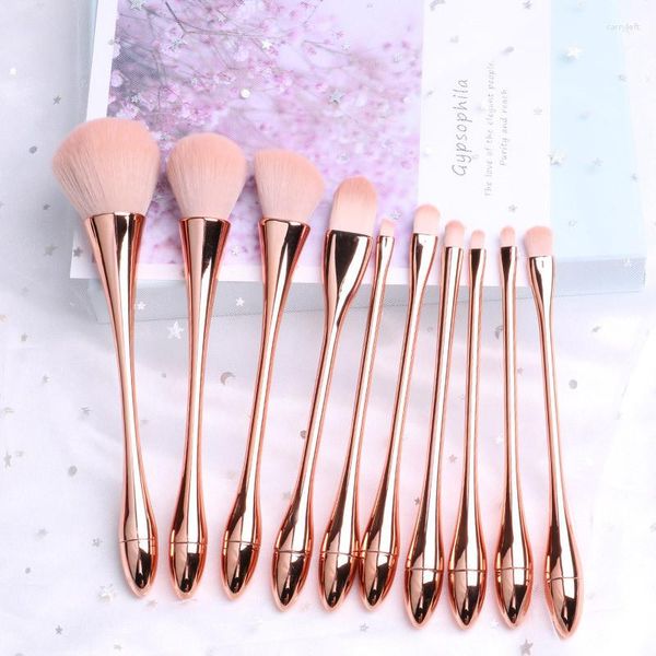 Sacs à cosmétiques Ensemble de pinceaux de maquillage 10pcs Pinceaux de qualité supérieure pour fond de teint Blush Anti-cernes Ombre à paupières Poils en fibres synthétiques (Rose doré)